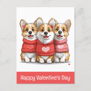 Happy Valentines Day Pembroke Welsh Corgi Dogs Postcard