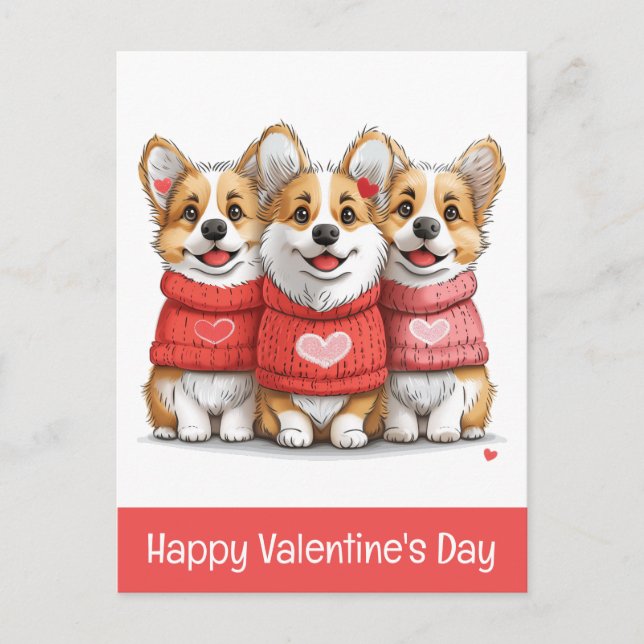 Happy Valentines Day Pembroke Welsh Corgi Dogs Postcard (Front)