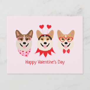 Happy Valentines Day Pembroke Welsh Corgi Dogs Postcard