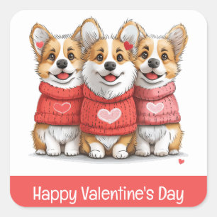 Happy Valentines Day Pembroke Welsh Corgi Dogs Square Sticker