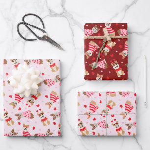 Happy Valentines Day Pembroke Welsh Corgi Dogs Wrapping Paper Sheet