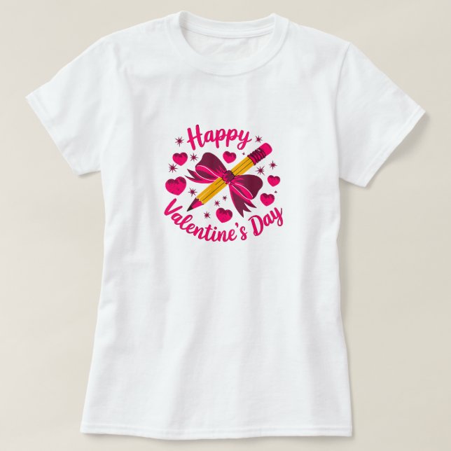 Happy Valentine's Day Pencil Hearts T-Shirt (Design Front)
