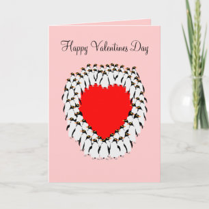 Happy Valentines day Penguin heart Holiday Card