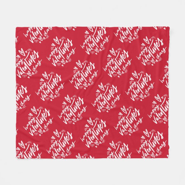 Happy Valentine's Day Personalized Name Text Fleece Blanket (Front (Horizontal))