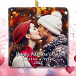 Happy Valentine's Day Personalized Photo & Names Ceramic Ornament<br><div class="desc">Add your favourite photo of you and your partner to this romantic ornament in the personalize area. You can also add a "holiday greeting,  your names and the date." Sweet romantic gift for Valentine's Day,  an anniversary or wedding.</div>