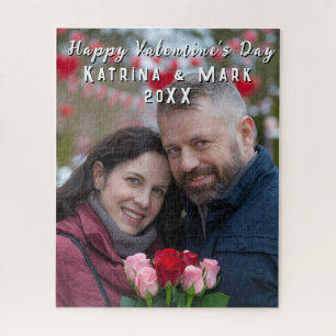 Happy Valentine's Day Personalized Photo & Names Jigsaw Puzzle