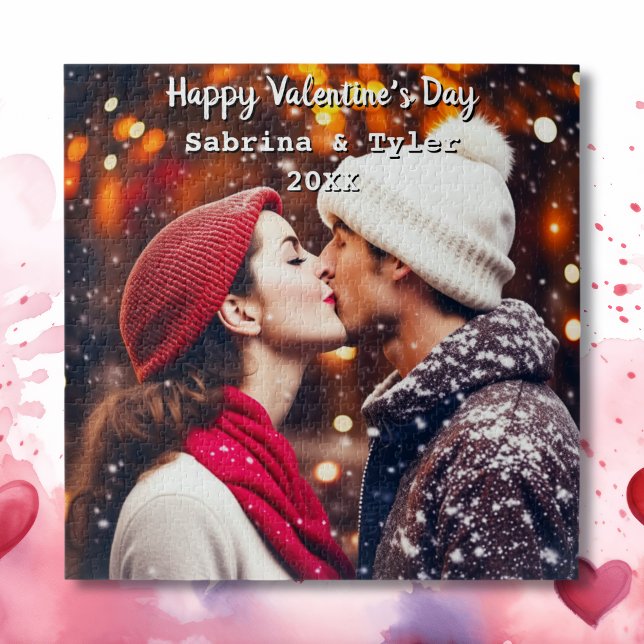 Happy Valentine's Day Personalized Photo & Names Jigsaw Puzzle (Creator Uploaded)