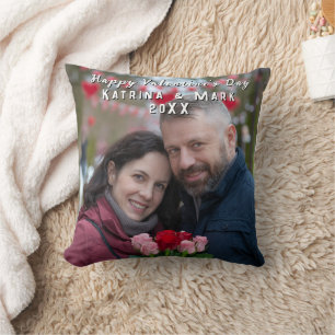 Happy Valentine's Day Personalized Photo & Names Throw Pillow