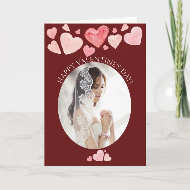 Happy Valentine's Day Photo Portrait Painted Heart Holiday Card (Front)
