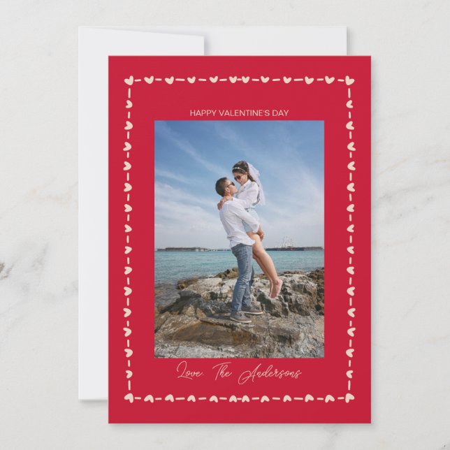 Happy Valentine's Day Photo Whimsical Heart Border Holiday Card (Front)