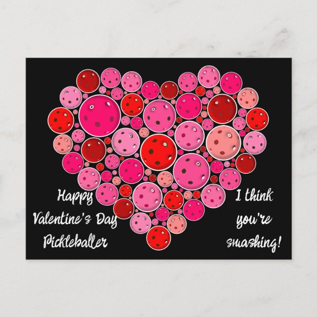 Happy Valentine's Day Pickleball Heart Personalize Postcard (Front)