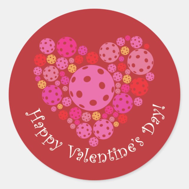 Happy Valentine's Day Pickleball Style Classic Round Sticker (Front)