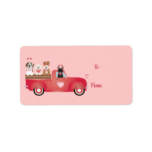 Happy Valentines Day Pickup Truck Love Dogs Label
