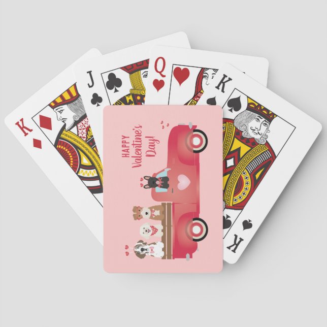 Happy Valentines Day Pickup Truck Love Dogs Playing Cards (Back)