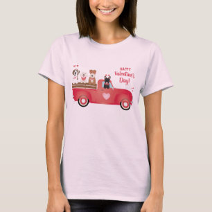Happy Valentines Day Pickup Truck Love Dogs T-Shirt