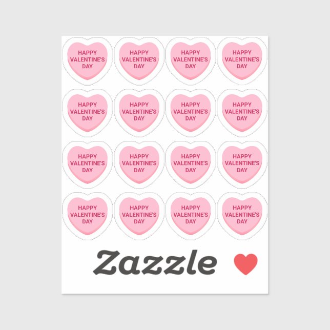 Happy Valentine's Day pink 16 conversation hearts (Sheet)
