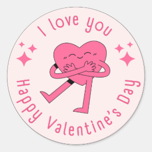 happy valentines day,pink and red,red hearts,valen classic round sticker