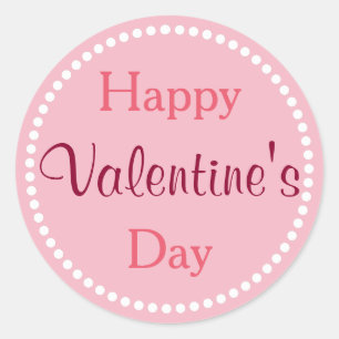 Happy Valentine's Day, Pink and White Classic Round Sticker