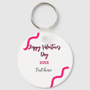 Happy Valentine's day pink black spiral bold lette Keychain