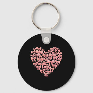 Happy Valentines Day Pink Coquette Bow Heart Girl  Keychain