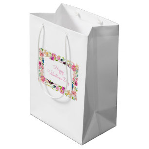 HAPPY VALENTINES DAY Pink Floral Heart Love Sweet Medium Gift Bag