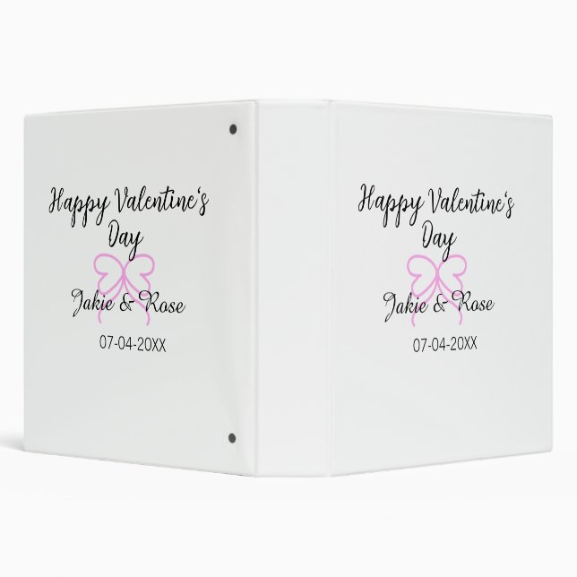 Happy Valentine's day pink heart bow name date sty Binder (Background)