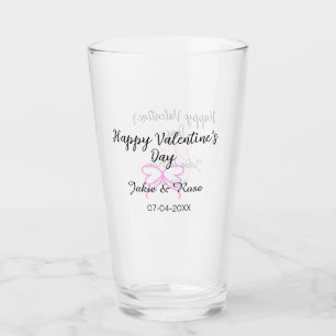 Happy Valentine's day pink heart bow name date sty Glass