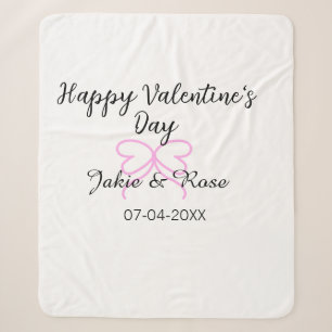 Happy Valentine's day pink heart bow name date sty Sherpa Blanket