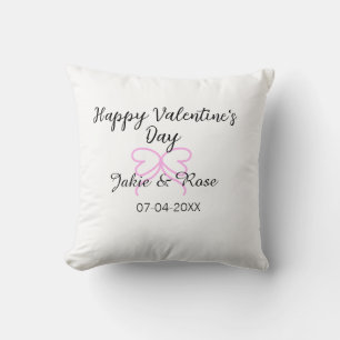Happy Valentine's day pink heart bow name date sty Throw Pillow