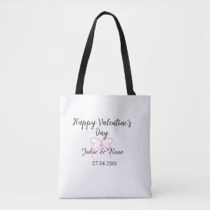 Happy Valentine's day pink heart bow name date sty Tote Bag