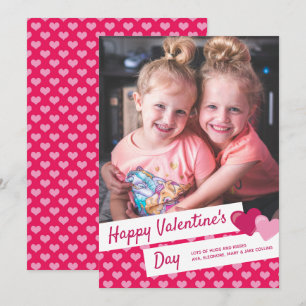 Happy Valentine's Day Pink Heart Custom Photo Holiday Card