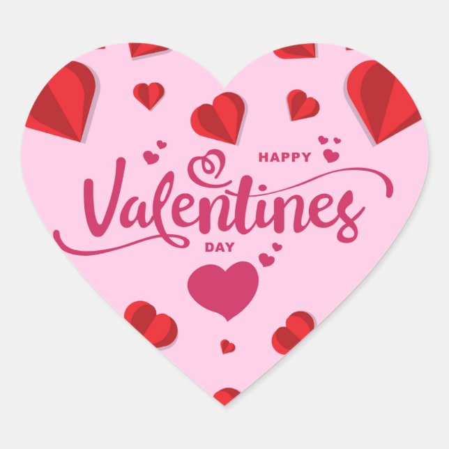 Happy Valentines Day Pink Heart Sticker (Front)