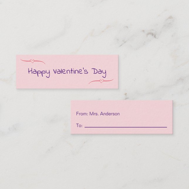 Happy Valentine's Day Pink Purple Red from Teacher Calling Card (Front/Back)