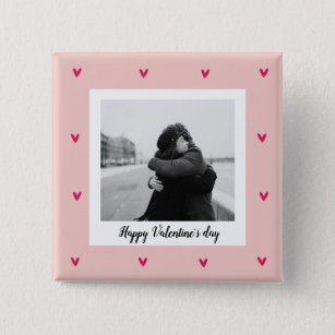 Happy Valentine's Day   Pink & Red Heart   Gift 2 Inch Square Button