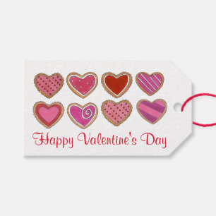 Happy Valentine's Day Pink Red Heart Love Cookies Gift Tags