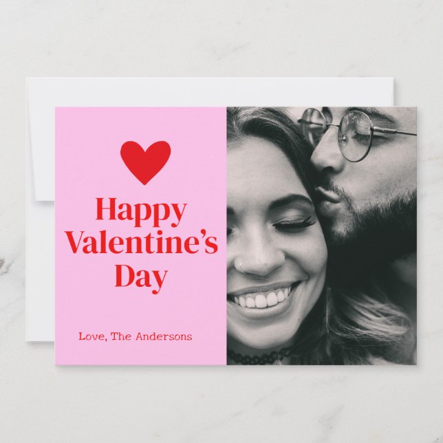 Happy Valentines Day Pink Red Heart Photo Card (Front)