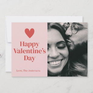 Happy Valentines Day Pink Red Heart Photo Card