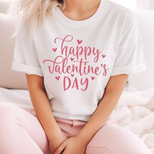 Happy Valentine's Day Pink Script With Hearts T-Shirt