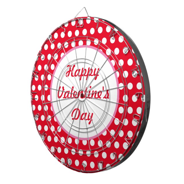 Happy Valentine's Day Polka Dot Dartboard (Red) (Front Right)