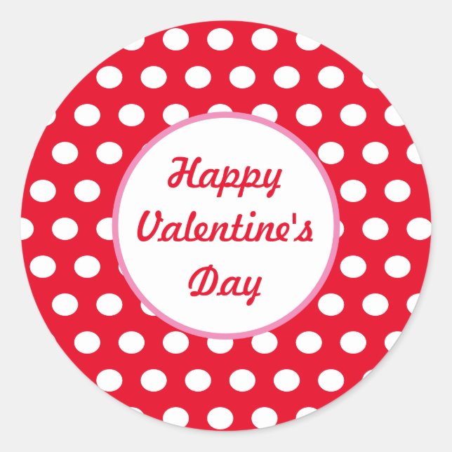 Happy Valentine's Day Polka Dot Round Stickers (Front)