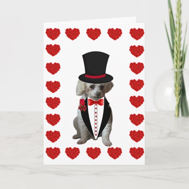 Happy Valentine's Day Poodle Tuxedo Note Card (Front)