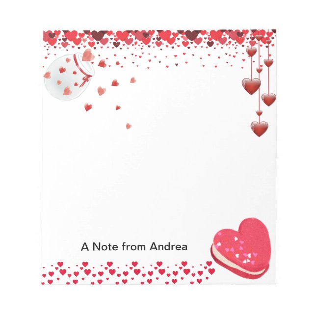 Happy Valentine's Day Pretty Red Hearts Notepad (Front)