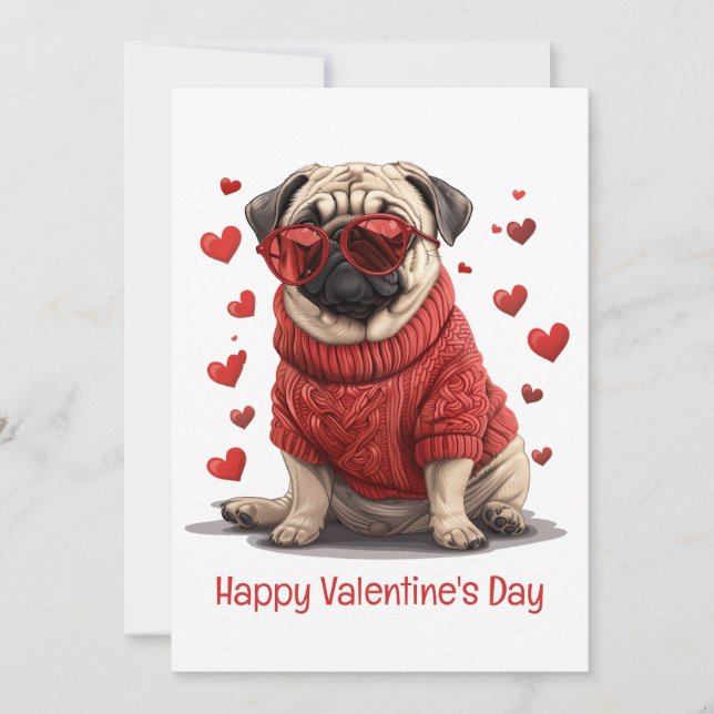 Happy Valentines Day Pug Dog Holiday Card (Front)