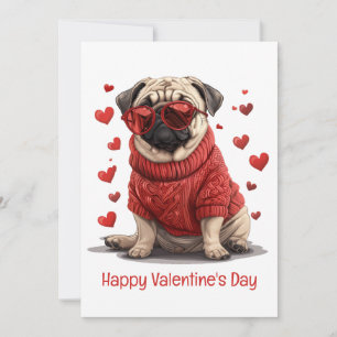 Happy Valentines Day Pug Dog Holiday Card