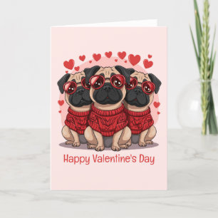Happy Valentines Day Pug Dogs Holiday Card