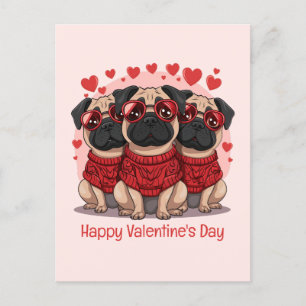 Happy Valentines Day Pug Dogs Postcard