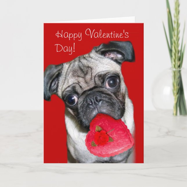 Happy Valentine's Day pug greeting card (Front)