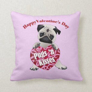 Happy Valentines Day Pugs N Kisses Pug Tees, Gifts Throw Pillow