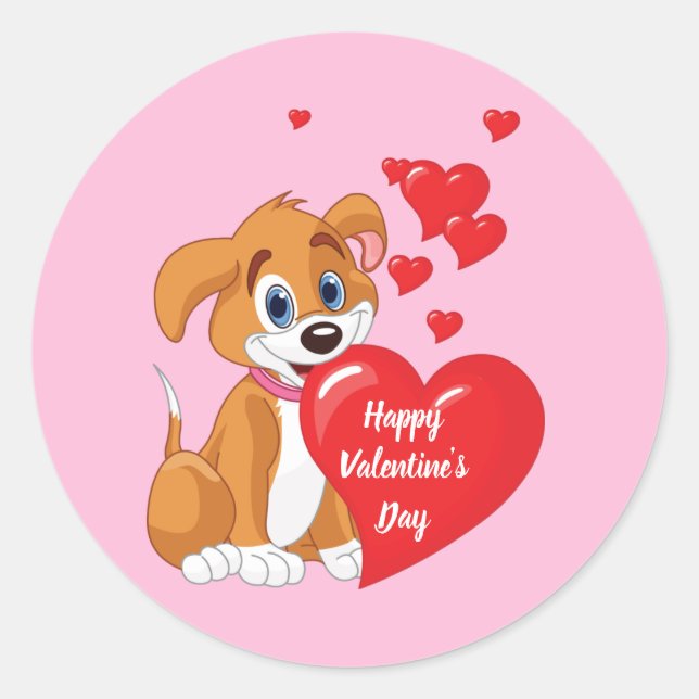Happy Valentine's Day Puppy   Classic Round Sticker (Front)