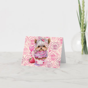 Happy Valentine's Day Puppy Dog Cupcake Roses Card